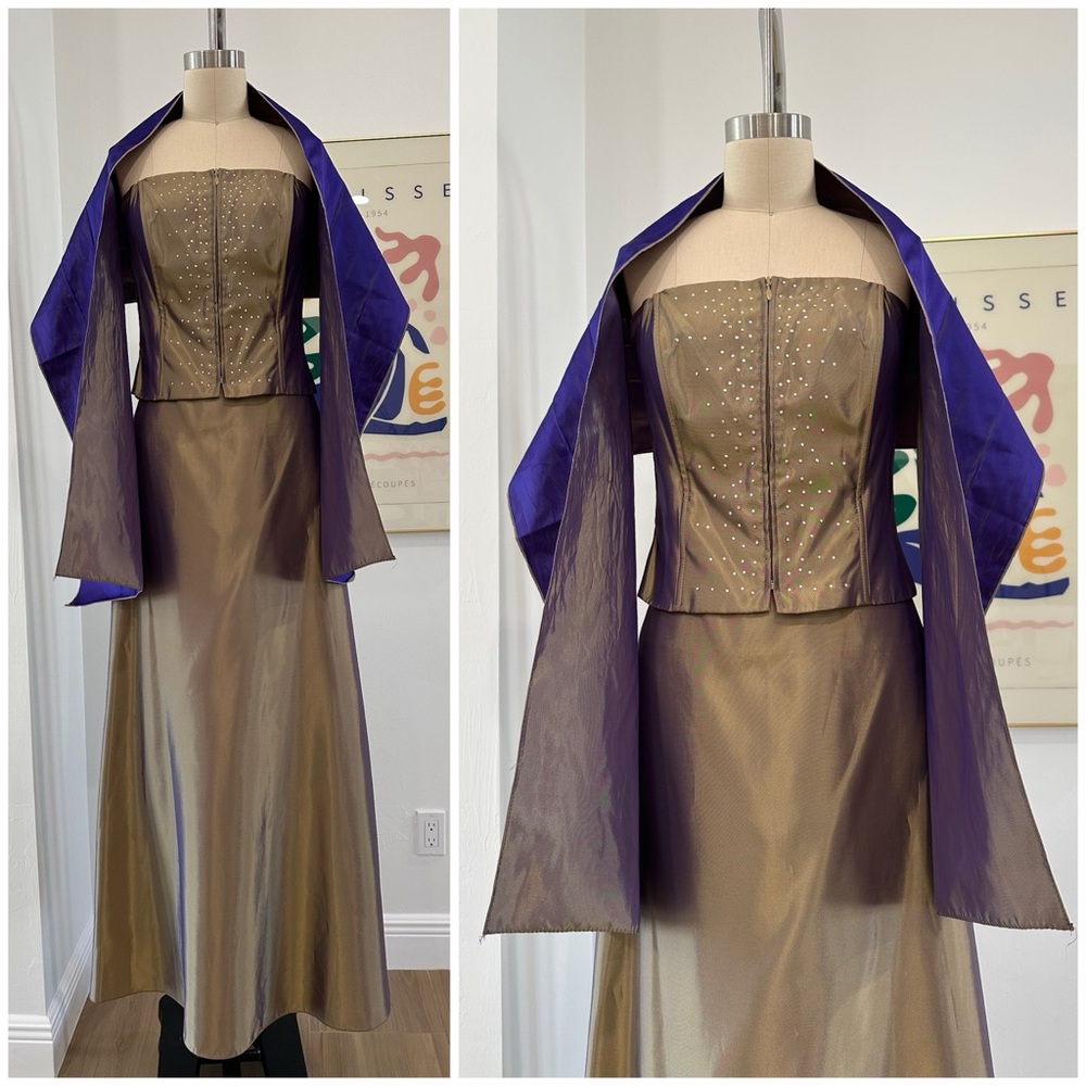 Vintage Y2K Prom Iridescent Corset and Skirt Set